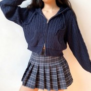 Twisted hooded knit casual zipper long s - Jacket - coats - $45.99 