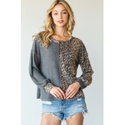 Unique Leopard Color Block Long Sleeve Top - Long sleeves shirts - $45.65 