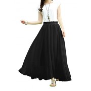 V28 Women Full/ankle Length Elastic Pleated Retro Maxi Chiffon Long Skirt - 裙子 - $29.99  ~ ¥200.94