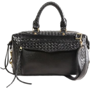 VANESSA Black Embossed Woven Medium Leatherette Bowler Satchel Handbag Purse Convertible Shoulder Bag - Hand bag - $25.50 