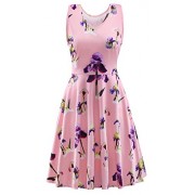 V Fashion Women's Casual V-Neck Sleeveless Flare Floral Evening Party Cocktail Dress - Dresses - $2.00 
