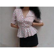 V-Neck Front Button Down Shirt Top - Mi look - $25.99  ~ 22.32€