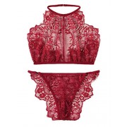Verdusa Women's 2 Pieces Lace Sheer Bralette Bra and G-String Babydoll Lingerie Set - Underwear - $13.99 