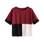 Verdusa Women's Short Sleeve Color Block Loose Crop Tee Shirt Tops - Shirts - $12.99 