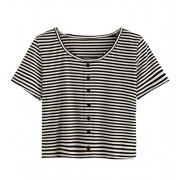 Verdusa Women's Short Sleeve Striped Casual T-shirt Crop Top with Buttons - Košulje - kratke - $13.99  ~ 88,87kn