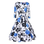 V fashion Women's 1950's Long Sleeves Vintage Floral Swing Party Dress Spring Garden Tea Dress with Defined Waist Design - 连衣裙 - $16.99  ~ ¥113.84