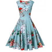 V fashion Women's 50s Retro Cap Sleeve Party Swing Dress Sleeveless Vintage Tea Dresses - Dresses - $15.99 