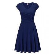 V fashion Women's Casual V Neck Cotton Dresses Vintage Elegant Swing Dress - sukienki - $14.99  ~ 12.87€