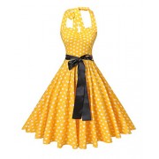 V fashion Women's Vintage 1950s Halter Neck Polka Dot Audrey Hepburn Dress 50s Retro Swing Dresses Belt - Dresses - $13.99 