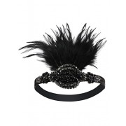 Vijiv Black Beaded Flapper Headband Inspired Great Gatsby 1920s Headpiece Accessories Feather Vintage - 有边帽 - $13.99  ~ ¥93.74