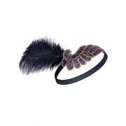 Vijiv Black Gold Headpiece Art Deco 1920s Gatsby Flapper Headband With Feather - Accessories - $11.99  ~ £9.11