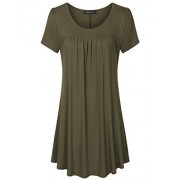 Vinmatto Women's Scoop Neck Short Sleeve Pleated Casual T-Shirt Dress With Pockets - トップス - $39.99  ~ ¥4,501