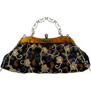 Vintage Amber Plate Beaded Golden Floral Clasp Purse Clutch Evening Handbag w/Detachable Chain - Hand bag - $42.50 