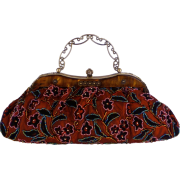 Vintage Amber Plate Beaded Red Floral Clasp Purse Clutch Evening Handbag w/Detachable Chain - Torbe z zaponko - $42.50  ~ 36.50€