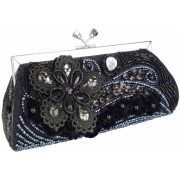 Vintage Beaded Stones Flower Baguette Clutch Evening Handbag Purse Black - Torbe z zaponko - $43.99  ~ 37.78€