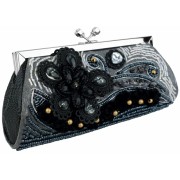 Vintage Beaded Stones Flower Baguette Clutch Evening Handbag Purse Gray - Clutch bags - $43.99 