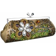 Vintage Beaded Stones Flower Baguette Clutch Evening Handbag Purse Olive Green - Clutch bags - $43.99 