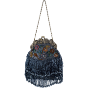 Vintage Flowers Seed Bead Flapper Clutch Evening Handbag, Clasp Purse w/Hidden Chain Gray - Hand bag - $39.99 