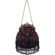 Vintage Flowers Seed Bead Flapper Clutch Evening Handbag, Clasp Purse w/Hidden Chain Purple - Hand bag - $39.99 