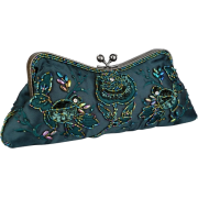 Vintage Rhinestones Beaded Rosette Pattern Evening Handbag, Clasp Purse Clutch w/2 Detachable Chains Green - Clutch bags - $25.50 