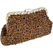 Vintage Victorian Rose Handmade Seed Beaded Rhinestones Closure Oversized Clutch Evening Bag Handbag Purse w/2 Hidden Shoulder Chains Brown - Hand bag - $49.50 