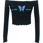Vintage Butterfly Embroidered One-Should - Long sleeves t-shirts - $25.99 