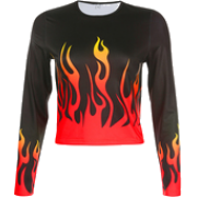 Vintage Flame Print T-Shirt Long Sleeve - T-shirts - $19.99 