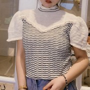 Vintage French Puff Sleeve Auricular Edge Knit Openwork Knit Short Sleeve - Camicie (corte) - $27.99  ~ 24.04€