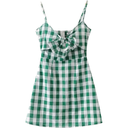 Vintage Green Plaid Bow Tie Sling Dress - Košulje - kratke - $25.99  ~ 165,10kn