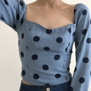 Vintage Square Collar Back Elastic Polka Dot Print Long Sleeve Short Chiffon Shi - Košulje - kratke - $27.99  ~ 177,81kn