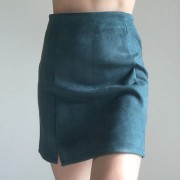 Vintage Suede High Waist Elastic Slit Hi - Skirts - $25.99 