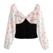 Vintage Sweet Velvet Panel Polka Dot Chest Bow Top - Košulje - kratke - $26.99  ~ 171,46kn