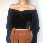 Vintage Velvet Pleated V-neck Beam Lante - Košulje - kratke - $27.99  ~ 177,81kn