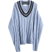 Vintage V-neck colorblock twisted knit p - Pullovers - $45.99 