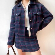 Vintage woolen plaid jacket + skirt skir - Kurtka - $27.99  ~ 24.04€