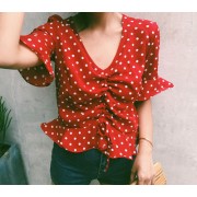 V-neck flared sleeve blouse - Myファッションスナップ - $25.99  ~ ¥2,925