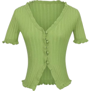 V-neck lace short-sleeved knit cardigan - Cardigan - $25.99  ~ 22.32€