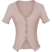 V-neck lace short-sleeved knit cardigan - Westen - $25.99  ~ 22.32€