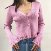 V-neck long-sleeved lace stitching knit - Košulje - kratke - $27.99  ~ 177,81kn