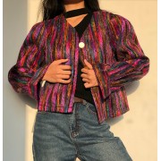 V-neck long-sleeved rainbow stripe color - Pullovers - $29.99 