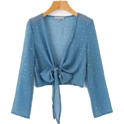 V-neck long-sleeved star print knotted t - Košulje - kratke - $25.99  ~ 165,10kn