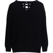 V-neck loose back gas eye strap pullover - Swetry - $27.99  ~ 24.04€