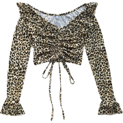 V-neck ruffled leopard drawstring lace l - Košulje - kratke - $19.99  ~ 126,99kn