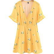 V-neck ruffled short-sleeved yellow prin - Košulje - kratke - $25.99  ~ 165,10kn