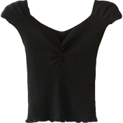 V-neck solid color knit short-sleeved to - T-shirts - $23.99 
