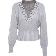 V-neck tie with lantern sleeves sweater - Kurtka - $39.99  ~ 34.35€