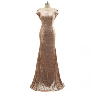 WDING Rose Gold Sequin Bridesmaid Dresses Mermaid Sparkly Backless Wedding Party Gown - Obleke - $69.00  ~ 59.26€