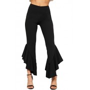 WEARALL Womens Asymmetric Frill Hem Trousers Ruffle Flared Bottom Stretch Plain - Pants - $13.49 