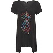 WEARALL Womens Plus Diamante Pineapple Top Hanky Hem Short Sleeve Flared Top - Košulje - kratke - $12.71  ~ 80,74kn