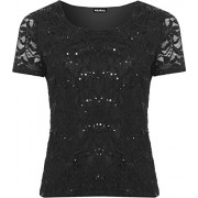 WEARALL Women's Plus Lace Sequin Party Floral Short Capped Sleeve Round Neck - Košulje - kratke - $14.45  ~ 91,79kn